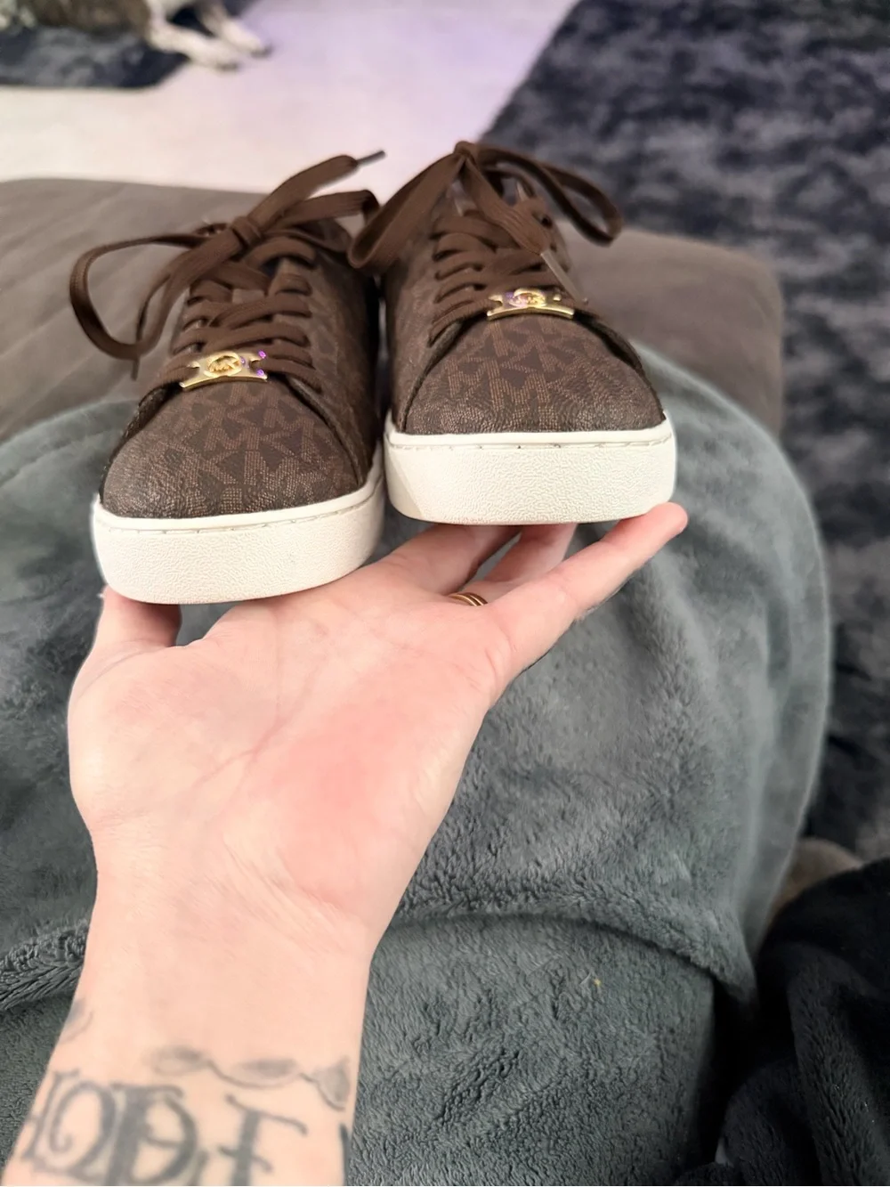 Michael Kors Brown and Gold Logo Lace-Up Sneakers